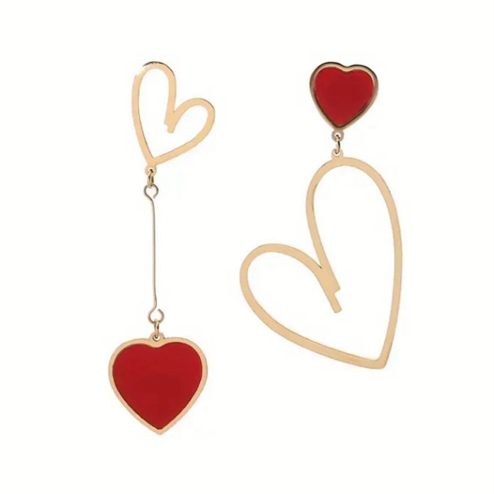 ✨ModCloth Posey Red & Gold Heart Earrings - Picture 6 of 9